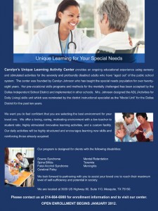 Carolyn's Unique Learning Activity Center Flyer
