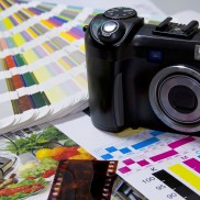 Color swatches and camera and film